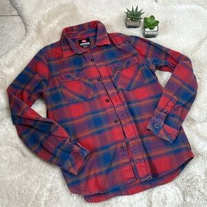 Quicksilver Flannel Button Down Boy's Size M 12-14 Red Blue Brown